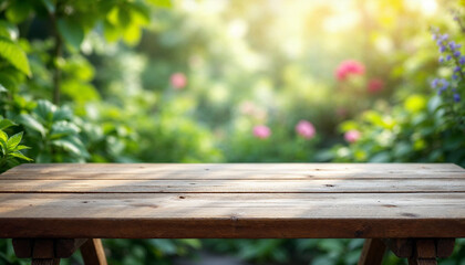 Naklejka premium Interior design of stylish dining room interior with family wooden table, with indoor and outdoor background.