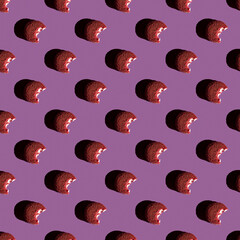 Flat Lay Pattern of Cracked Bite Bisquits Cookie Image Placed Isolated on Seamless Solid Background as Concept For Food Or Wallpaper