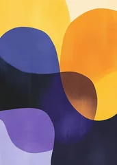 Papier peint photo Style Japandi Abstract geometric shapes in purple, yellow and dark tones on beige background  © boxstock production