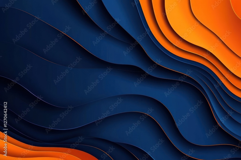 Poster abstract waves of deep blue and vibrant orange create a dynamic visual flow, ideal for modern design