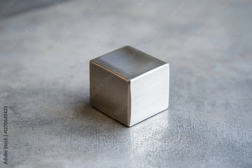 Poster metallic cube on textured surface with soft lighting