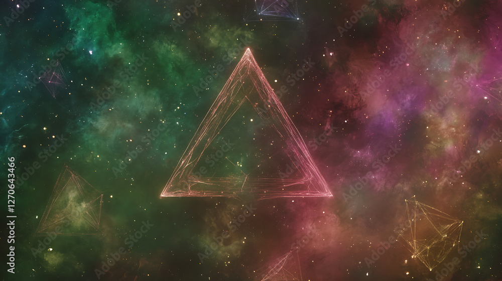 Aufkleber ethereal triangles floating amidst nebula hues a cosmic dance of geometry and light in the vast univ