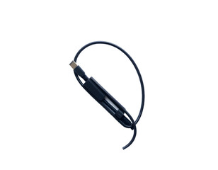 Realistic black USB cable on transparent background