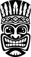 Tiki totem mask, Hawaiian indigenous vintage ritual mack.  Hawaiian totems made wood and stone for bars and resorts for paradise holidays. Vector illustration