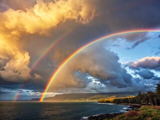 Fototapeta premium Rainbow over the sea. Generative AI