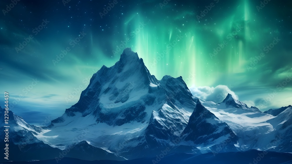Poster mesmerizing display of the aurora borealis lighting up a serene snow covered mountain landscape at n