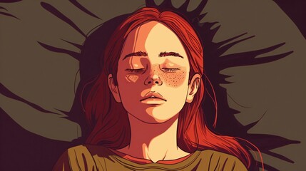 Cartoon Illustration of Sleepless Female Character