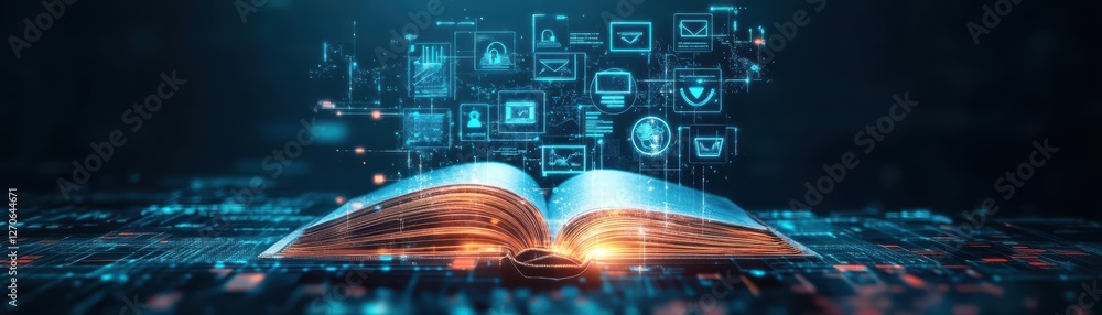 Poster an enchanting open book illuminated by a soft glowing light symbolizing knowledge imagination and di