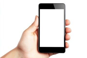 Hand holding a smartphone with blank screen display