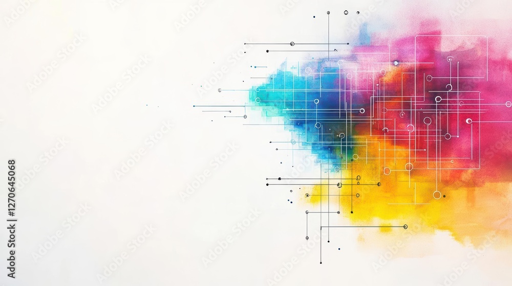 Poster vibrant and colorful abstract background featuring dynamic lines and dots creating an energetic and 