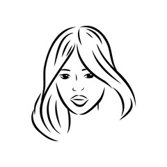 model girl's head, vector sketch. Fashion illustration. Woman's Hair Style