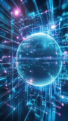 Fototapeta premium Glowing Blue Digital Sphere in Abstract Network