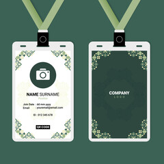 ID Card Design with Green Pastel Islamic Ornament Frame Border