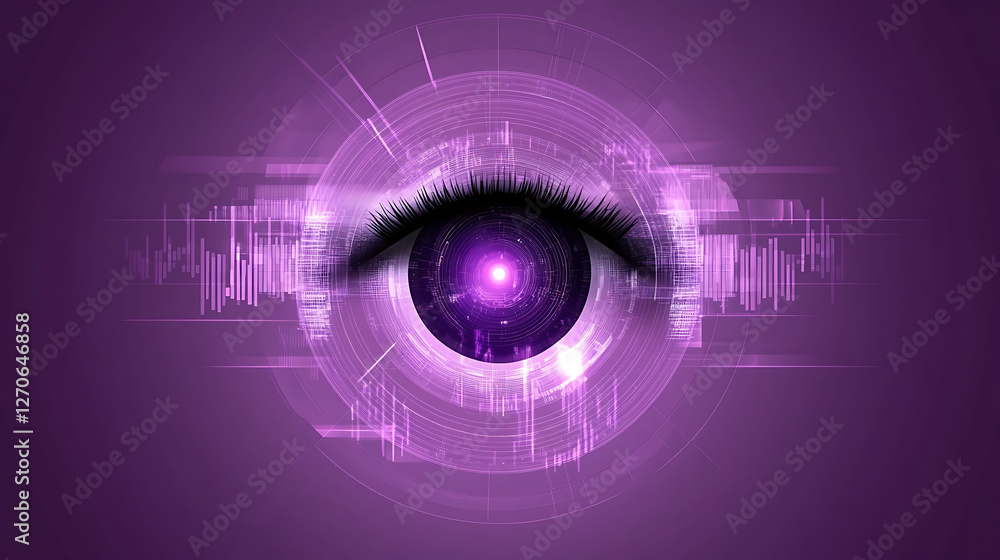Poster eye gaze data visualization purple hues future tech digital scan cybernetics artificial intelligence