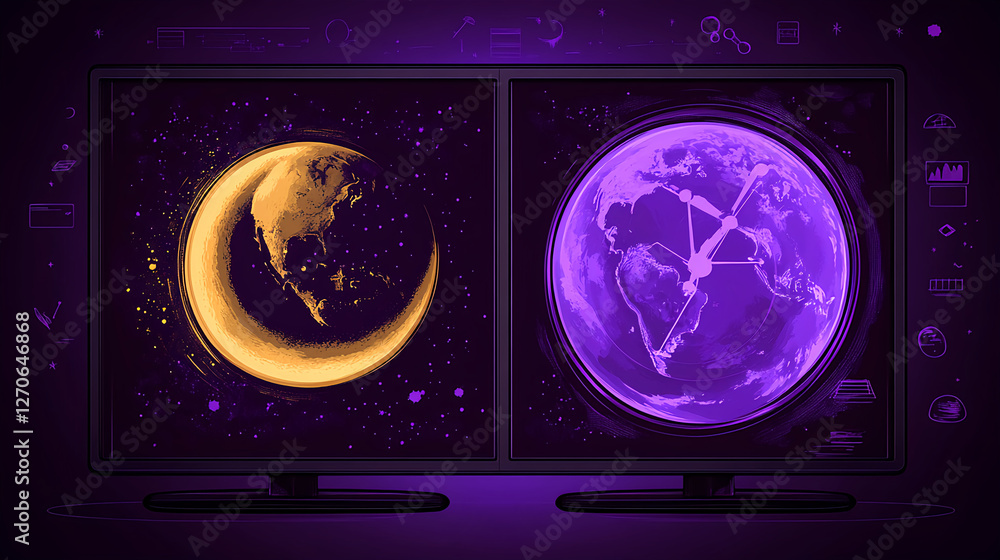 Poster lunar and stellar observation digital display cosmic art dark environment front view celestial conce