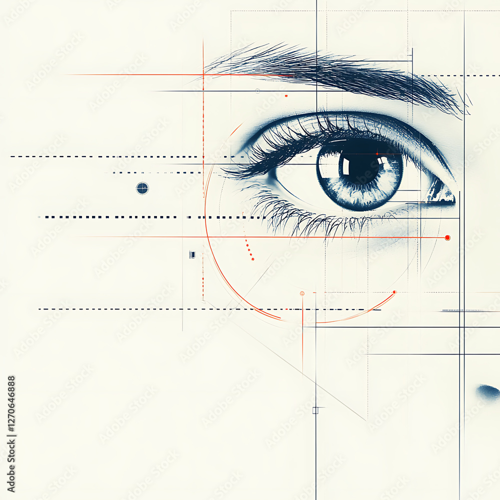 Poster eye scan futuristic vision geometric design digital art data processing technological conceptualizat