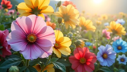 Obraz premium Vibrant Flowers in Natural Style in Bright Colors Representing Nature's Beauty
