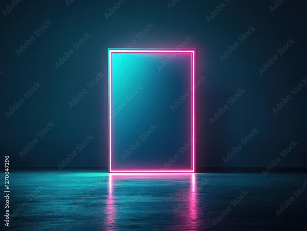 Aufkleber vibrant neon door illuminated against a dark backdrop creating an intriguing and mysterious atmosphe