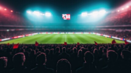 Enthusiastic Crowd at Night Football Match with Bright Stadium Lights