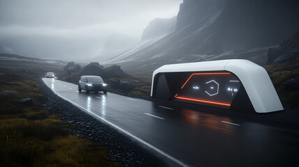 Obraz premium Futuristic vehicle interaction remote landscape digital display modern environment low angle innovation