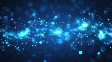 Obraz premium Abstract blue glowing network connection background.