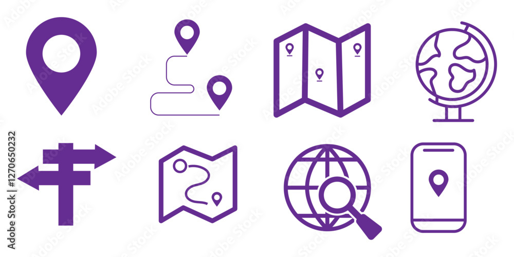 Poster geolocation line editable icons set