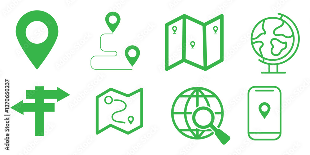Poster geolocation line editable icons set