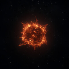 Fiery Cosmic Sphere Erupting in Space with a Corona of Plasma and Distant Stars Scattered Around