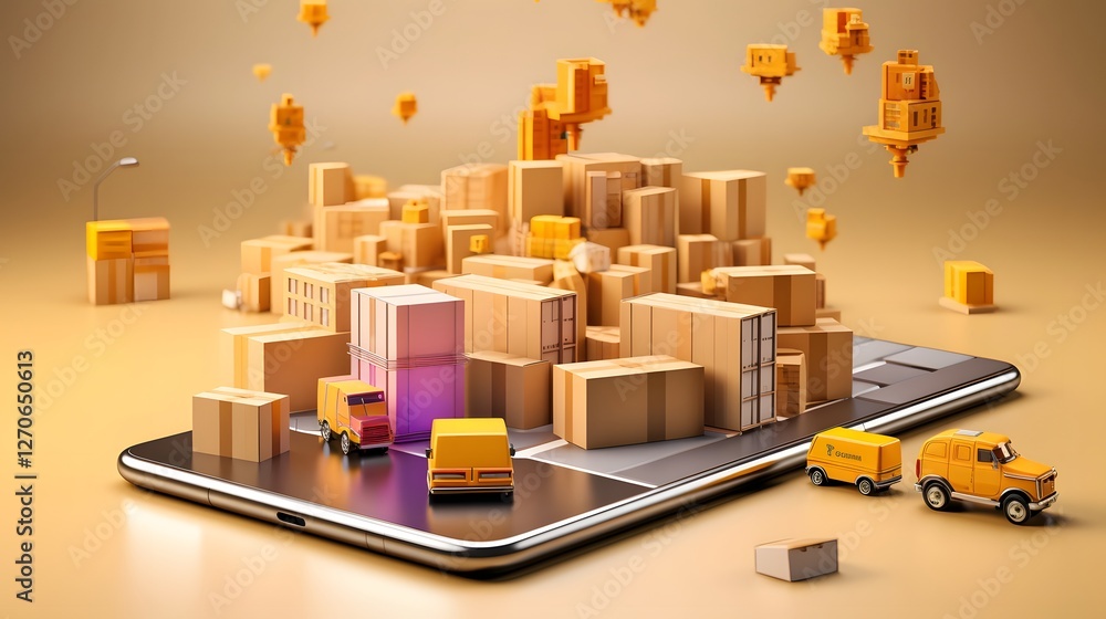 Poster seamless e commerce package tracking concept featuring a smartphone interface and delivery service i