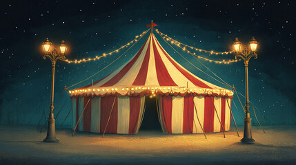 Nostalgic circus tent under starry night sky illustration art