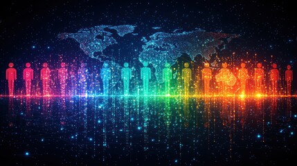 Global connectivity network represented by interconnected human figures