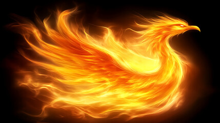 Fototapeta premium Fiery Phoenix Rising Mythical Bird of Rebirth and Renewal Digital Art Composition with Glowing Feathers
