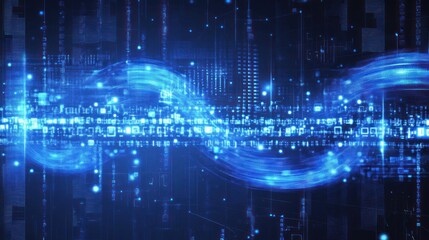 Abstract blue digital wave with binary code flowing.