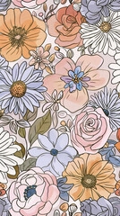 Fototapeta premium floral and leaf seamless patterns in doodle-style tile designs with graphic format