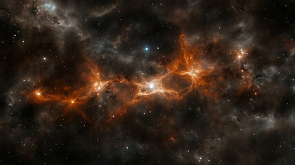 Fiery Space Nebula Gas Cloud with Stellar Radiance in the Cosmic Expanse of the Galaxy Universe