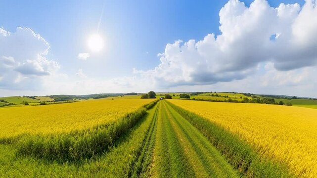 Fields in summer day with awesome clouds - Equirectangular 360 degree landscape - 360 loop video