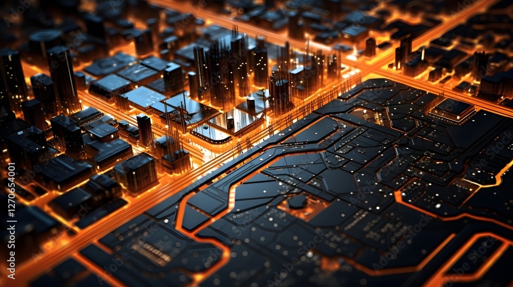 Aufkleber extreme close up of a glowing intricate circuit board showcasing the complex details and patterns of