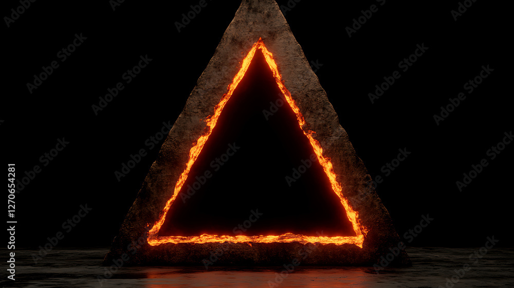 Aufkleber fiery triangle portal frame mysterious glowing ancient gateway stone structure in dark ambience