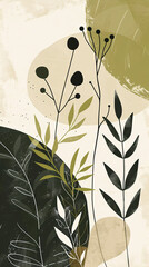 Stylized foliage illustration with calm tone palette