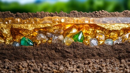 Gold, Diamonds, & Gemstones in Soil - Luxury & opulence