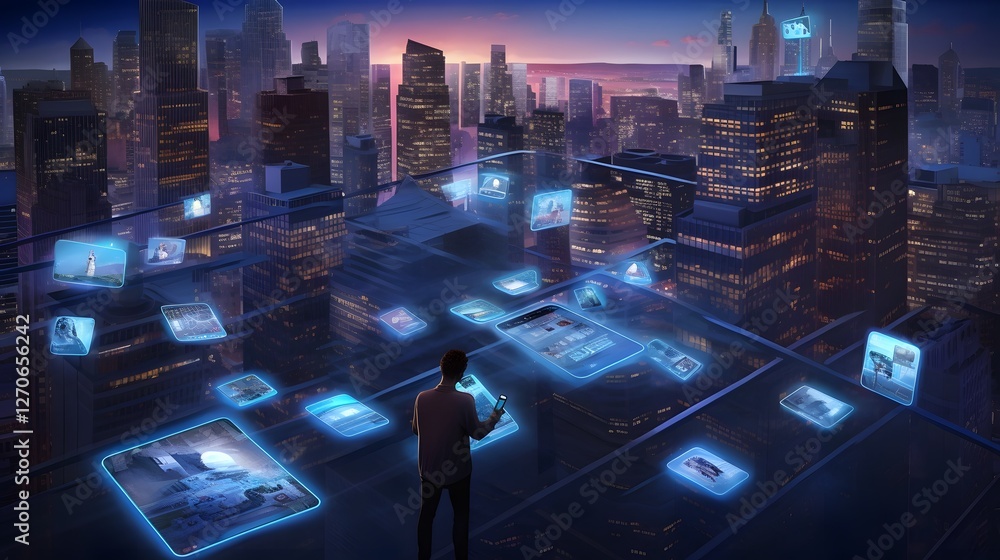 Aufkleber futuristic representation of an advanced ai driven social media content platform that leverages algo