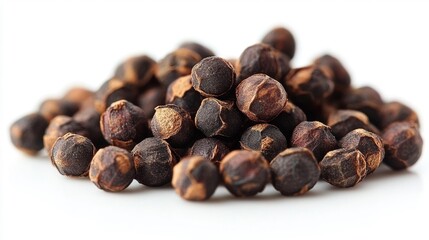 Obraz premium Close-up of black peppercorns isolated on white background. Generative AI