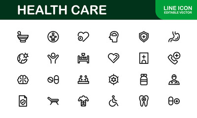 Health Care Icon Pack. Professional Icons for Medical Assistance, Clinics, Wellness Centers, Health Management, and Digital Design