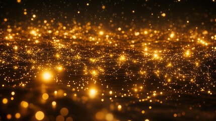 Obraz premium Golden Sparkles Abstract Background with Bokeh Lights