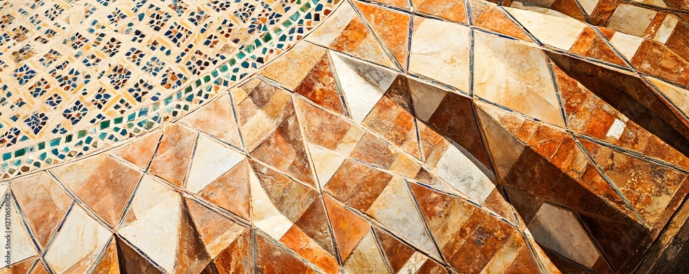 Poster detailed geometric patterns and textured surfaces create an artistic visual