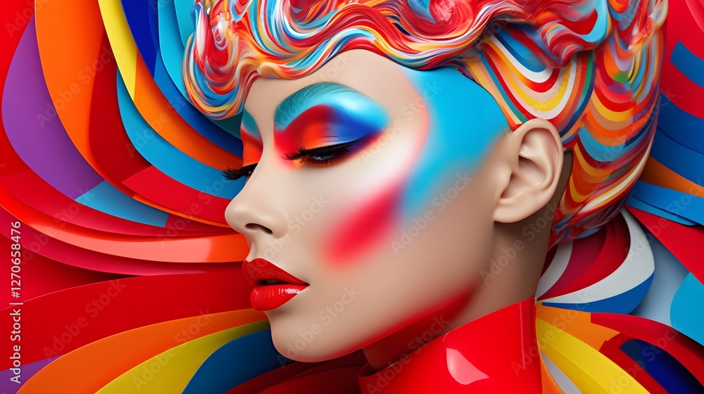 Poster striking and dynamic abstract composition featuring bold geometric shapes in a vibrant colorful expe