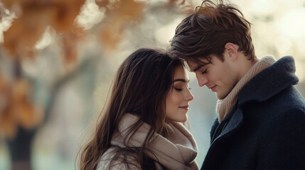 Fototapeta premium Tender Moments of Love in the Park with Soft Lighting