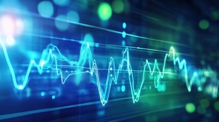 Abstract digital graphic of financial data charts with glowing lines and points.