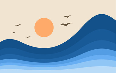 Beach Mountain With Sun Abstract Background vector