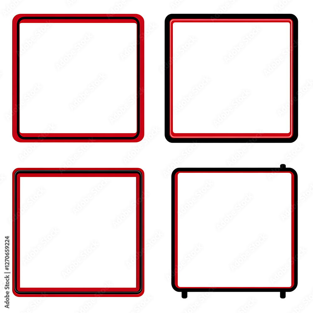 Aufkleber four square frames in red black and white colors on a plain background abstract composition 96 char